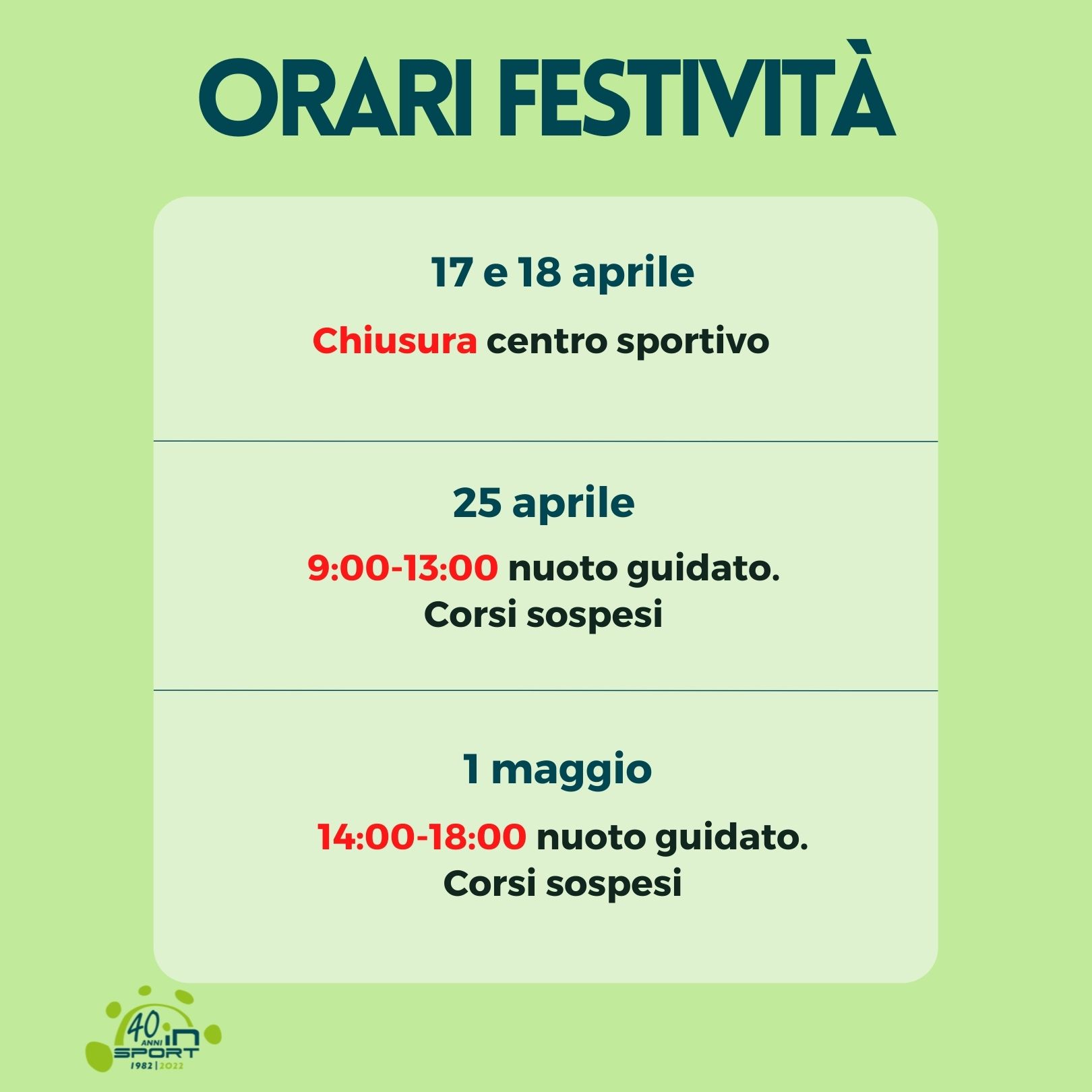 Orari festività