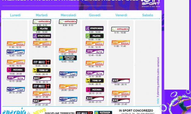 Planning attività FITNESS TERRESTRE ed ACQUATICO – stagione 2020-2021