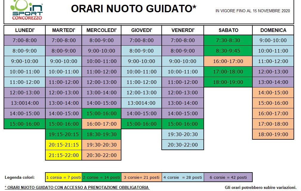 PRENOTAZIONE OBBLIGATORIA NUOTO GUIDATO – variazione orari