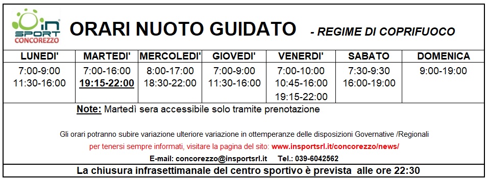 Adattamenti nuoto guidato – limitazione spostamenti notturni