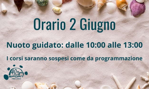 Orari nuoto guidato 2 Giugno