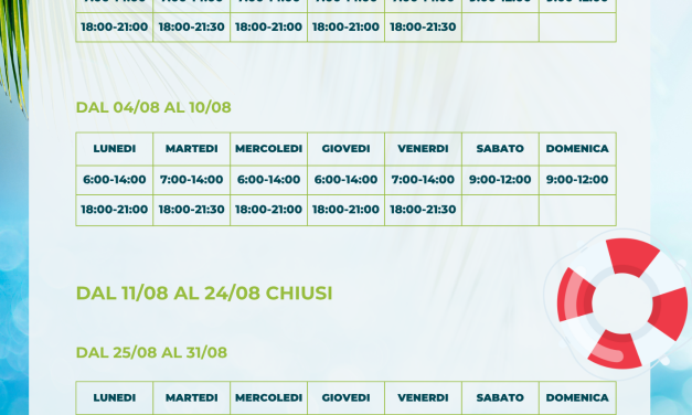 ORARI NUOTO GUIDATO LUGLIO E AGOSTO