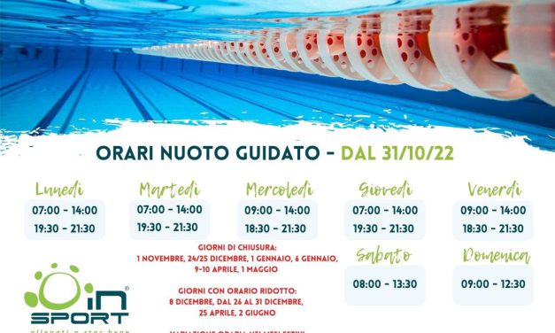 Nuovi orari Nuoto Guidato dal 31 Ottobre 2022