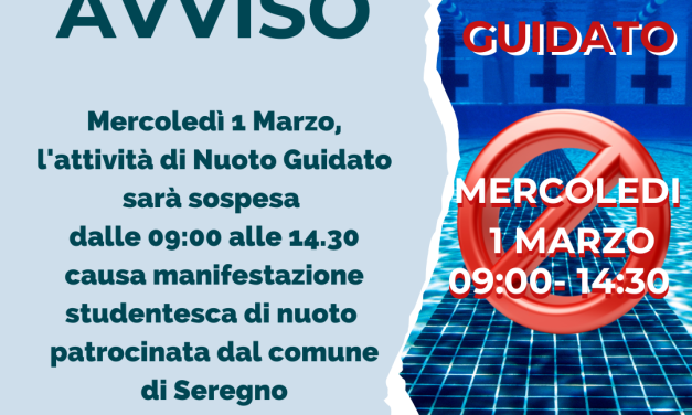 MERCOLEDì 1 MARZO- sospensione Nuoto Guidato