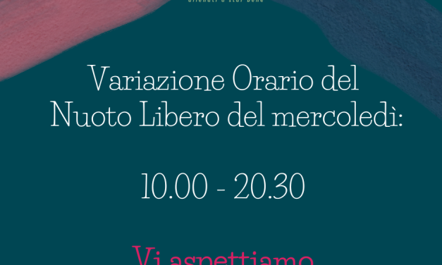 VARIAZIONE ORARIO NUOTO GUIDATO – MERCOLEDI’