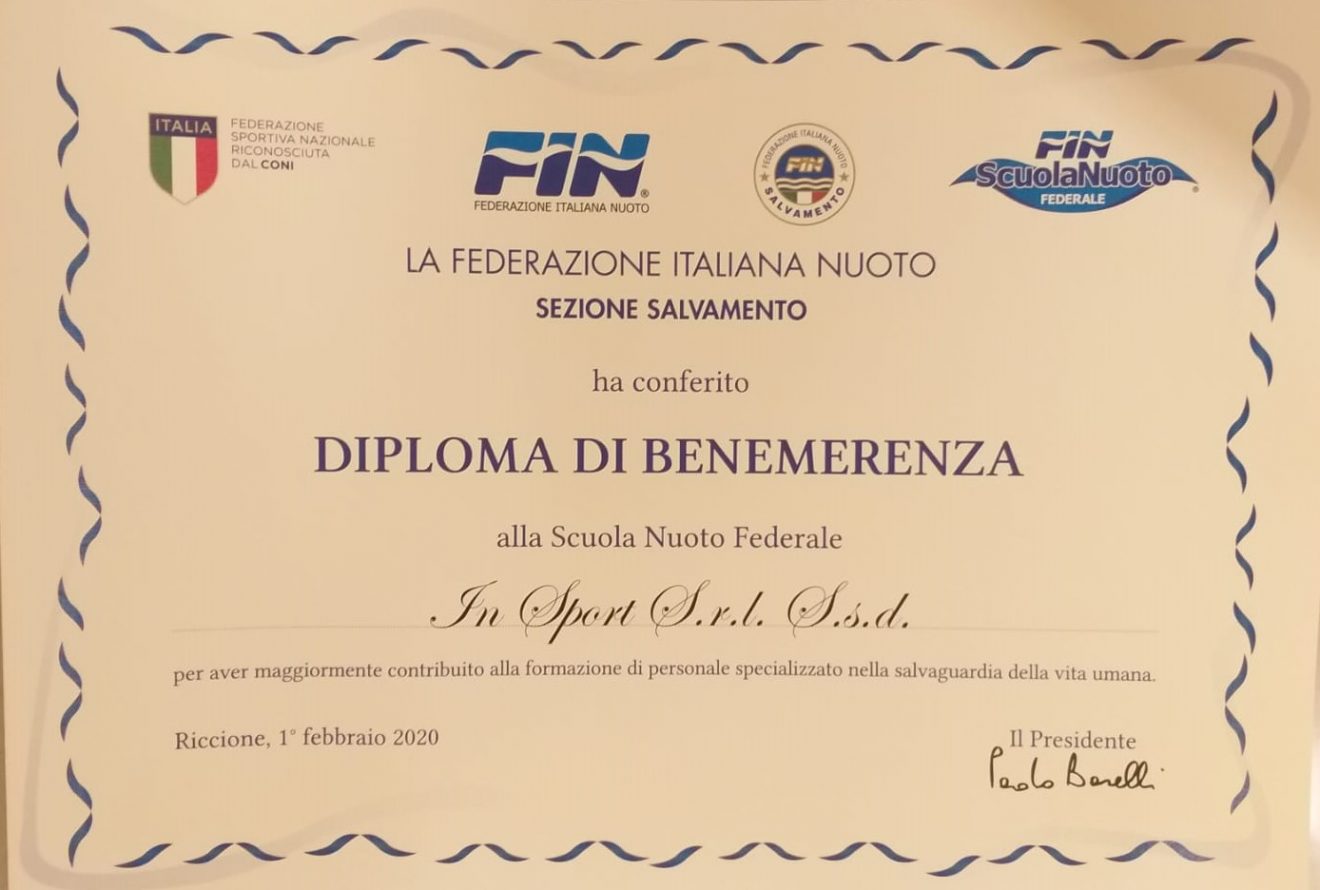 IN SPORT: la prevenzione viene premiata dalla FIN: 2° Società in Italia